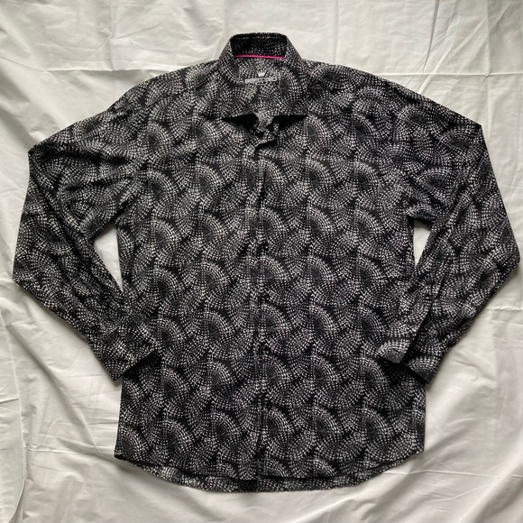 Bertigo Other - Men’s Bertigo Long Sleeve Button Up Black/White Design Print Shirt Sz Large